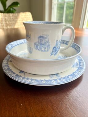 The Queen’s "A Gift For A Boy" Child's Porcelain Dish, Bowl and Mug Set Vintage